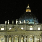 St. Peter's Basilica at night. Notice the birds flying around the dome. Photo Credit: Pete Wallace