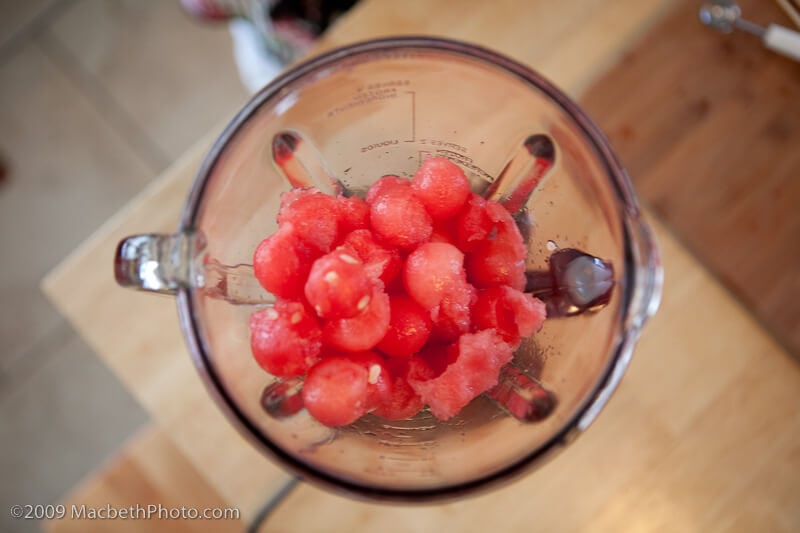 Watermelon balls in a blender.