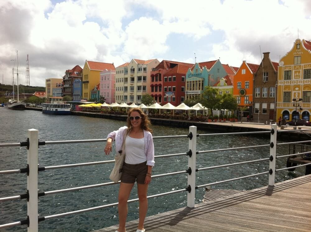 Rachelle on the floating bridge in Willemstad, Curacao