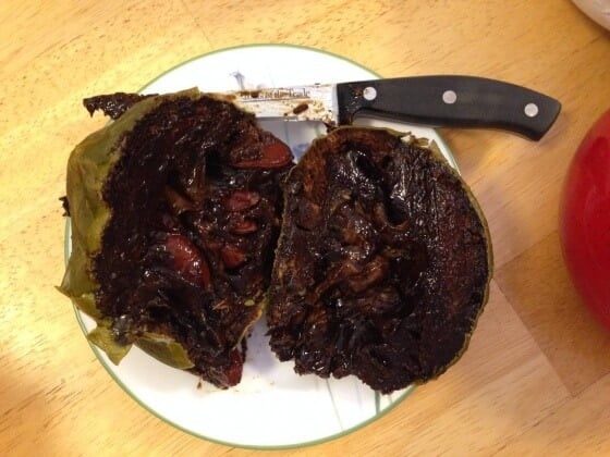 black sapote cut in half