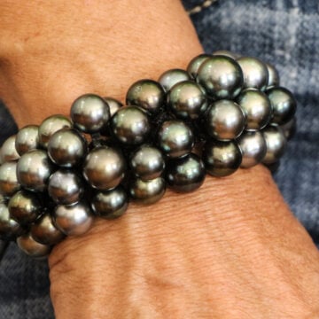 bracelet with a large grouping of bora bora black pearls