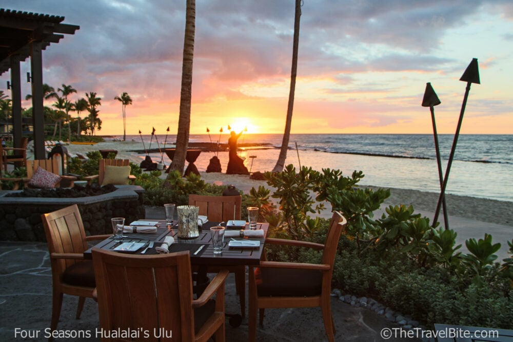 Ocean view of sunset at Ulu Hawaii Four Seasons