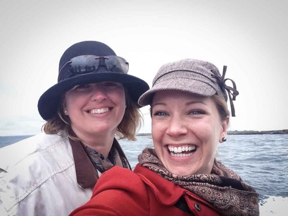 Brooke and Rachelle on a fishing boat in Ireland.