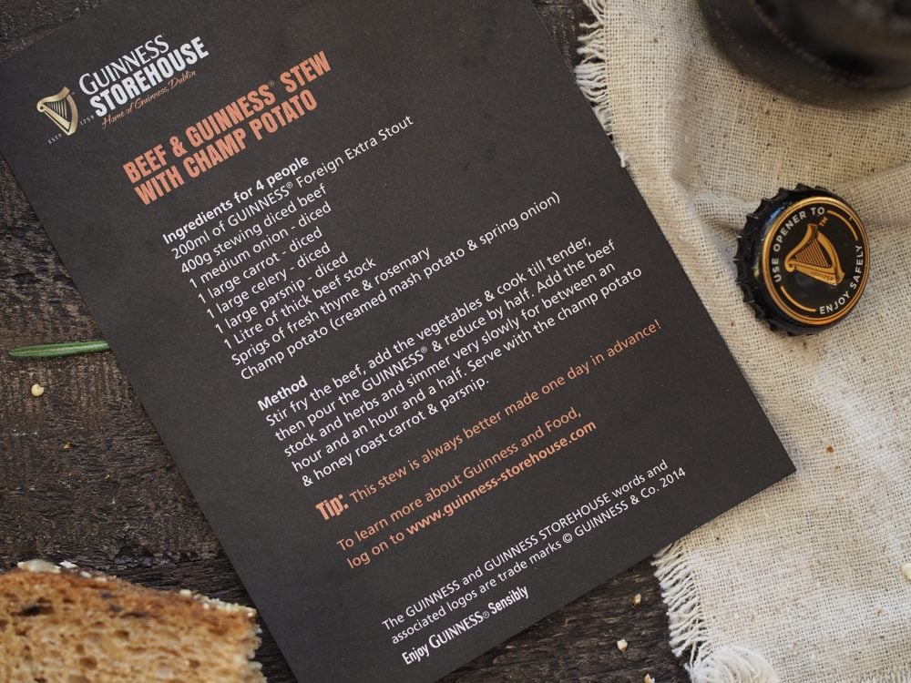 Photo of recipe card from the Guinness Storehouse. Recipe typed up below.