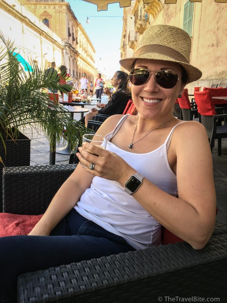 Rachelle enjoying a shakerato in Sicily.