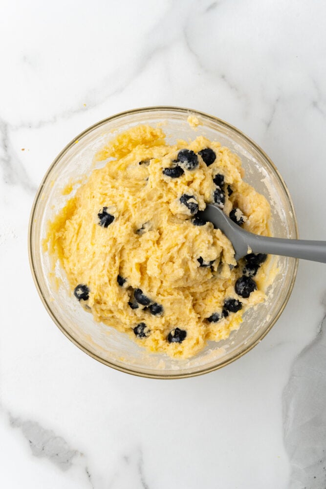 lemon blueberry muffin batter mixed together