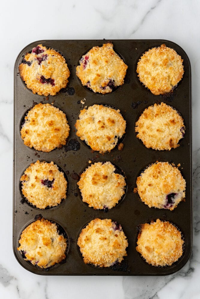 fresh baked lemon blueberry muffins with crumble topping