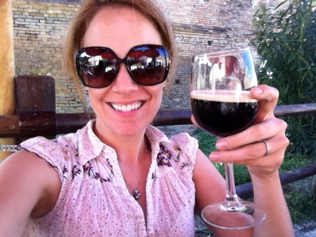 Rachelle enjoying one of her first shakeratos in Italy.