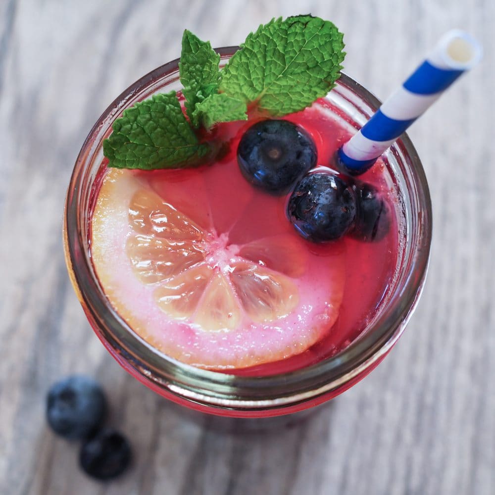 Sparkling Blueberry Lemonade (Overhead Photo With Straw)