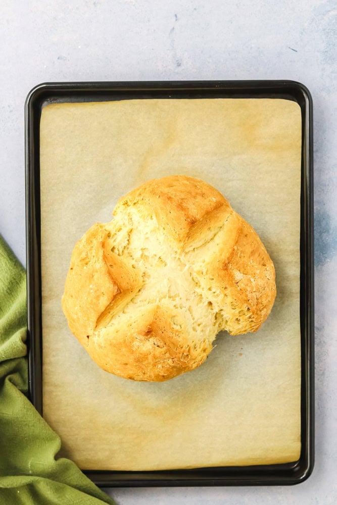 baked authentic Irish soda bread on a sheet pan