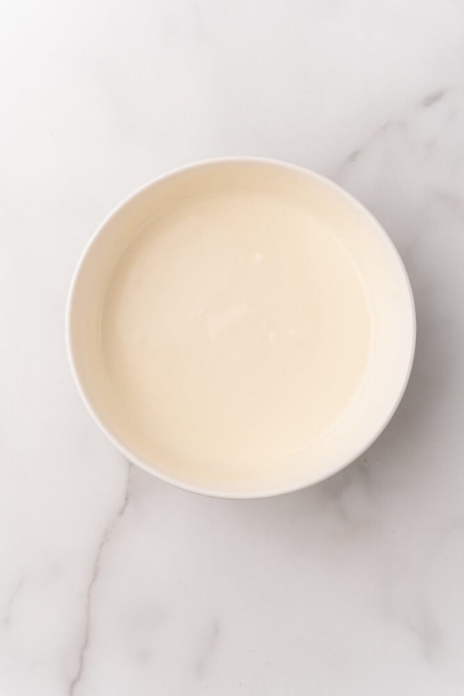 Bourbon cream in a white bowl.