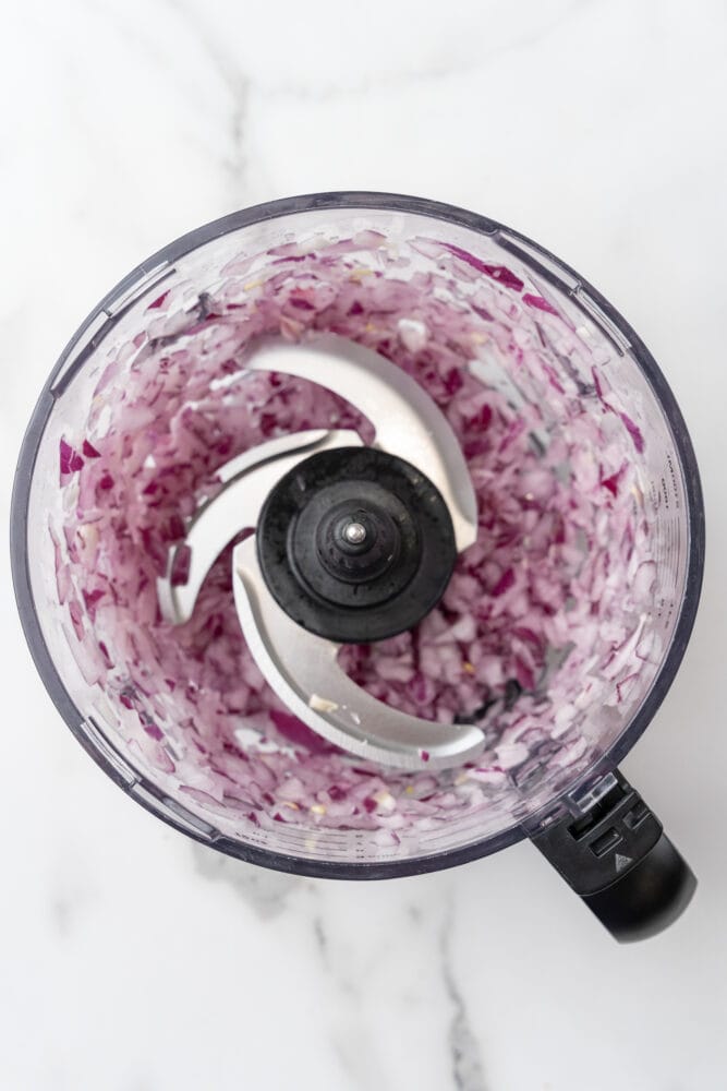 processing red onion in a food processor