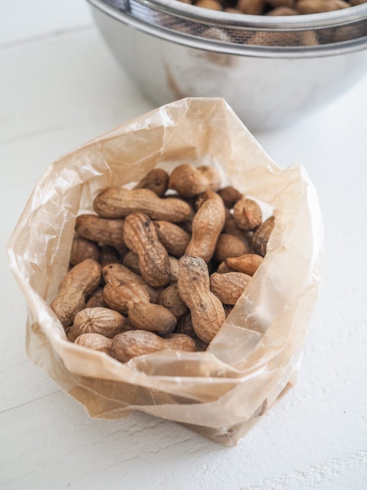 Wax paper bag example for serving boiled peanuts.