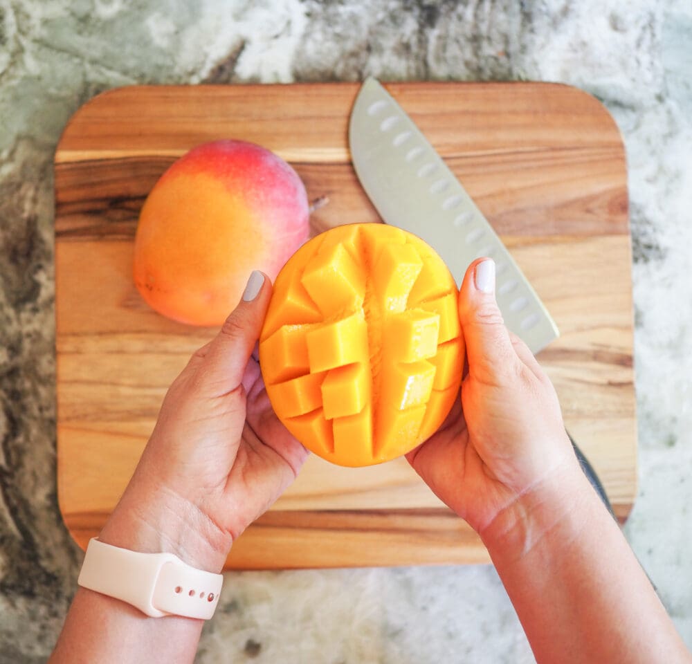 Mango Side Turned Inside Out With Pre-Cut Cubes