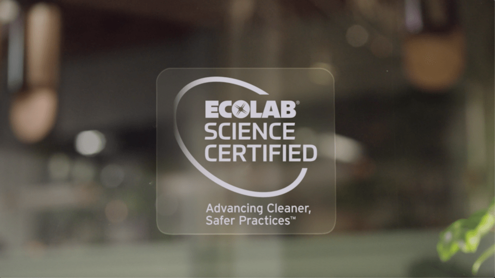 Ecolab Science Certified sign on a window.