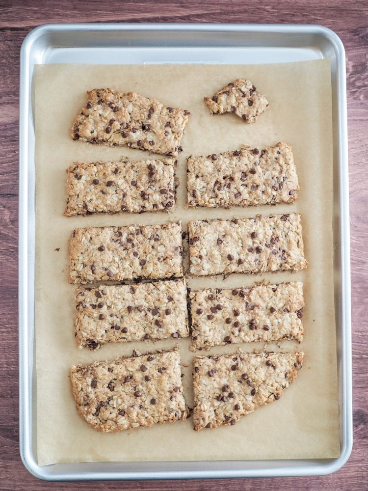 Oatcakes on a cookie sheet and separated by the scoring lines.
