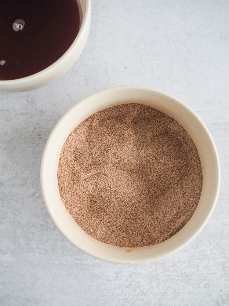 A bowl of cinnamon sugar.