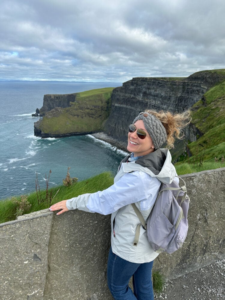 Rachelle overlooking the Cliffs of Moher