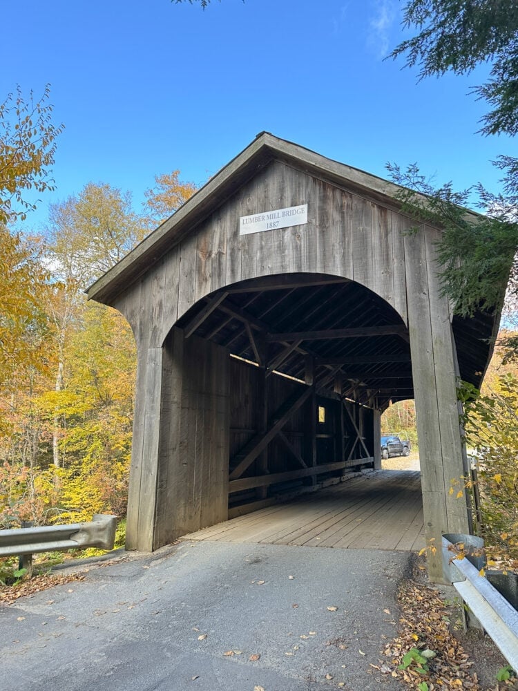 A wooden covered bridge in Stowe, VT