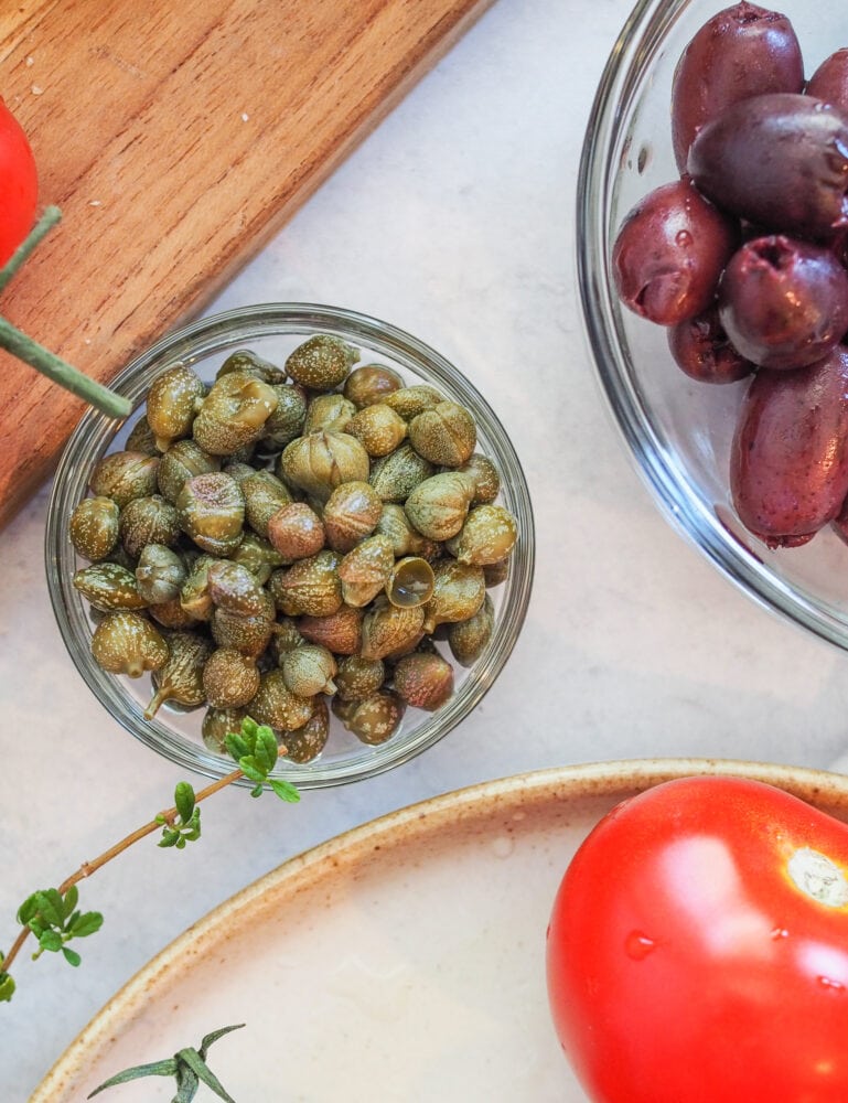 Bowl of capers and olives