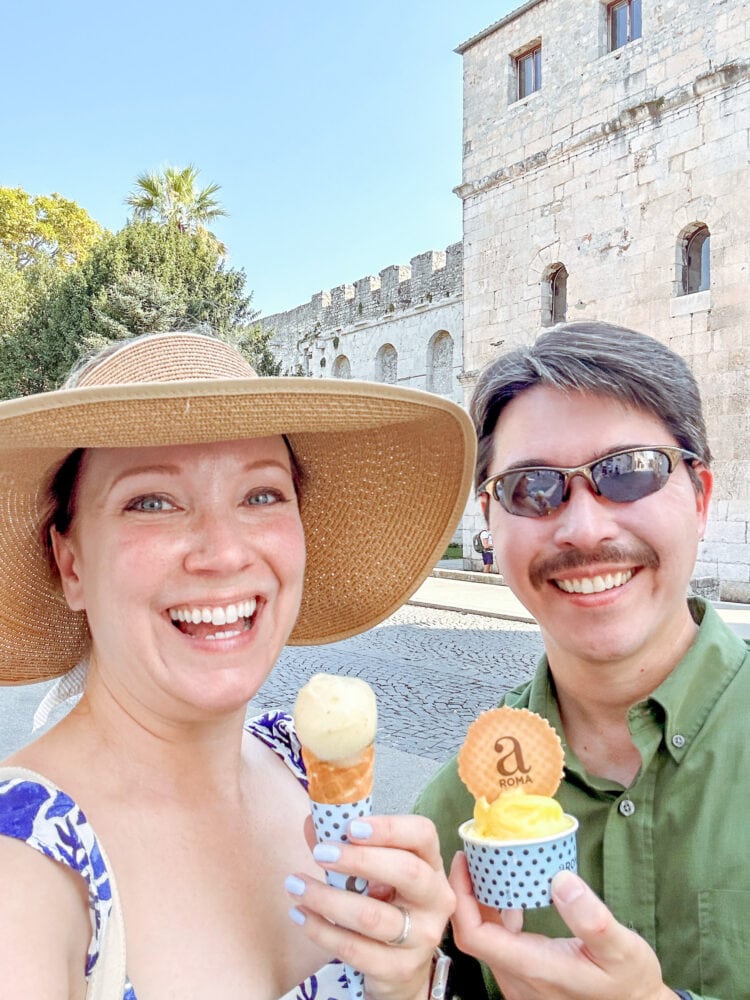 Rachelle and Pete eating gelato in Croatia.