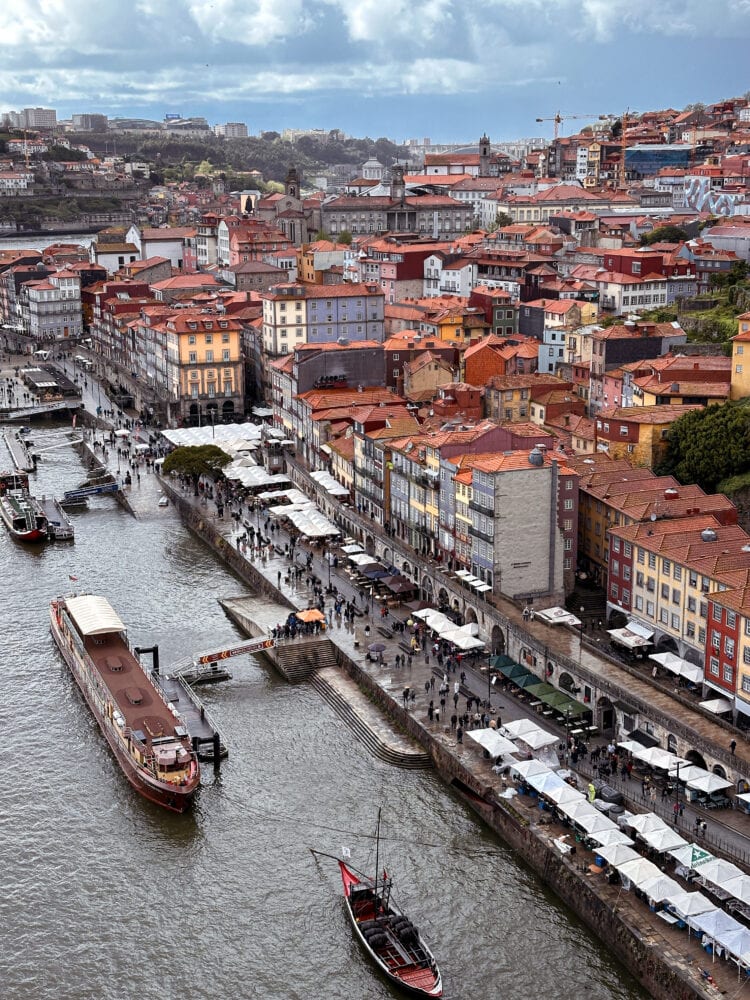 Boats on the Douro River and Porto, Portugal.