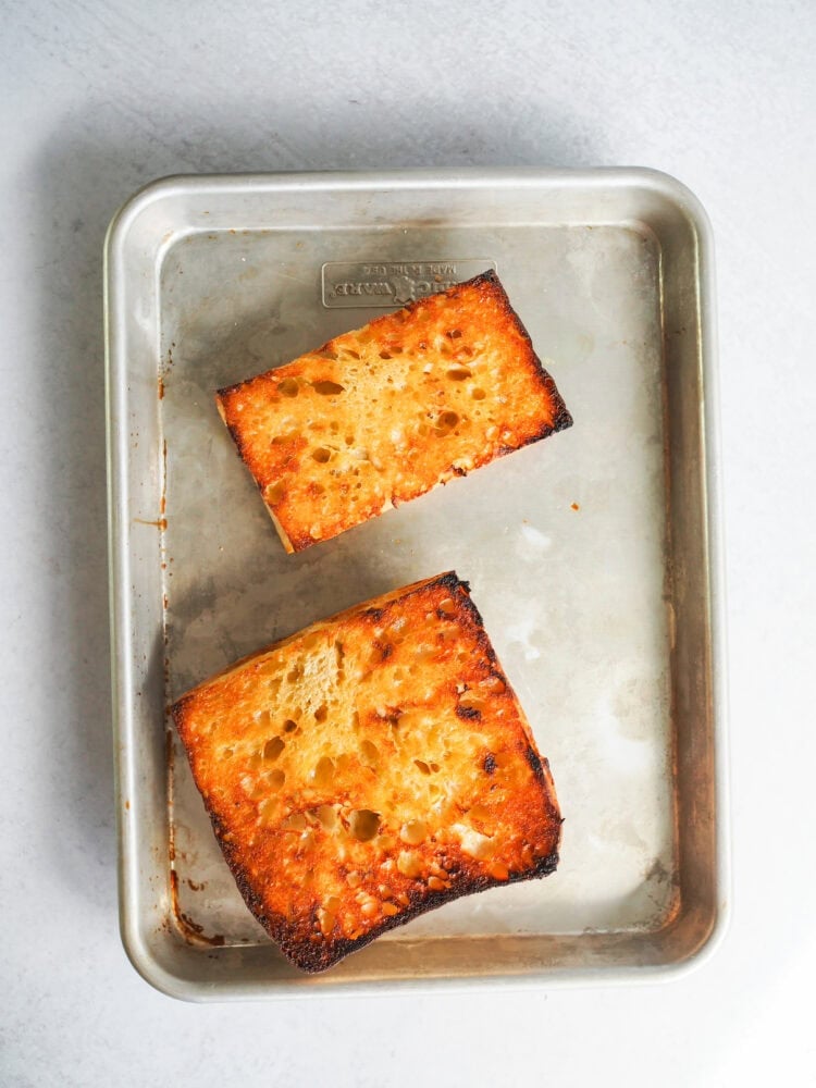 toasted bread on a sheet pan