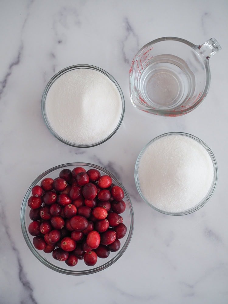 Ingredients to make sugared cranberries