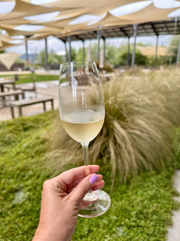 Glass of bubbles at Argyle Winery