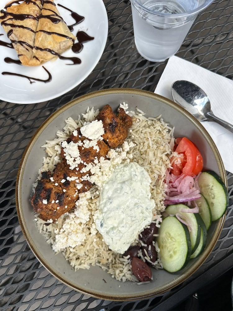 Greek plate and chocolate hazelnut baklava at Lemon and Olive