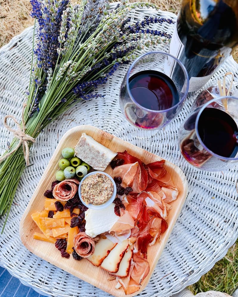 Cheese plate from Good Company at lavender farm picnic