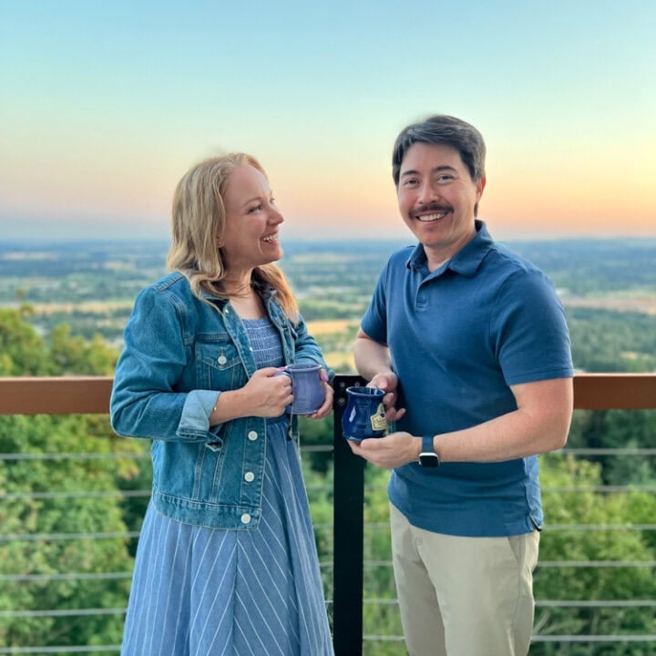 Rachelle and Pete on the balcony at Chehalem Ridge