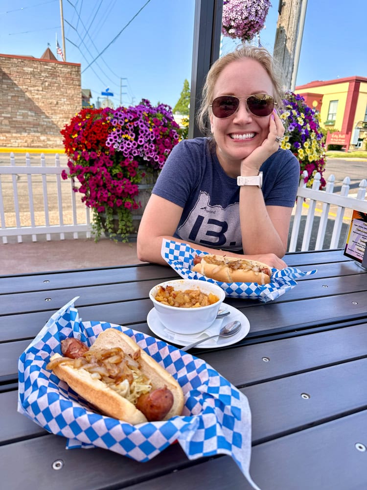 Rachelle with German food at Mt Angel