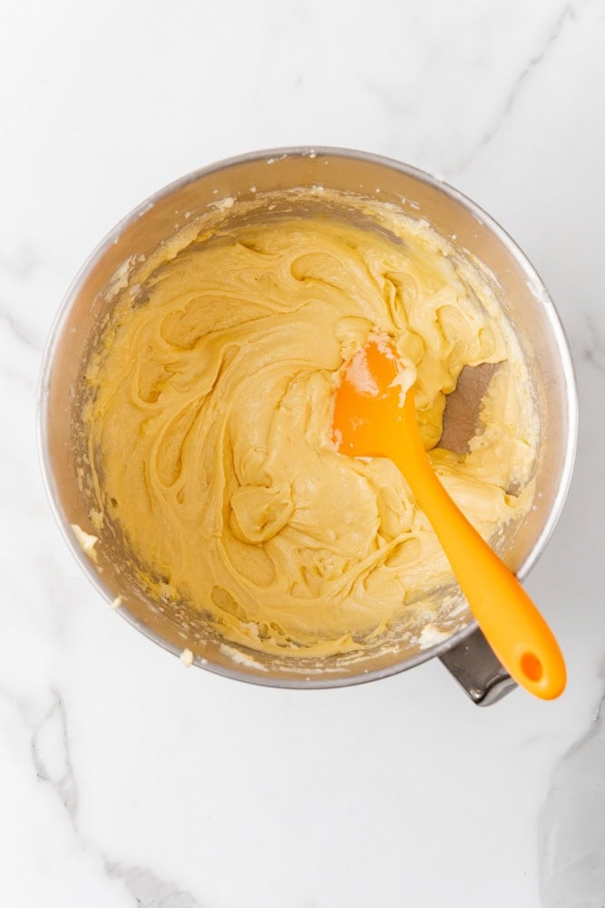 mixing together all ingredients for cake batter