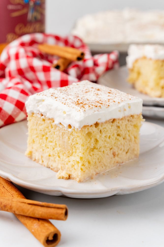 square slice of Coquito Tres Leches Cake