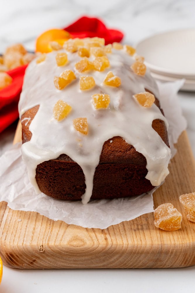 finished ginger bread loaf with candied ginger