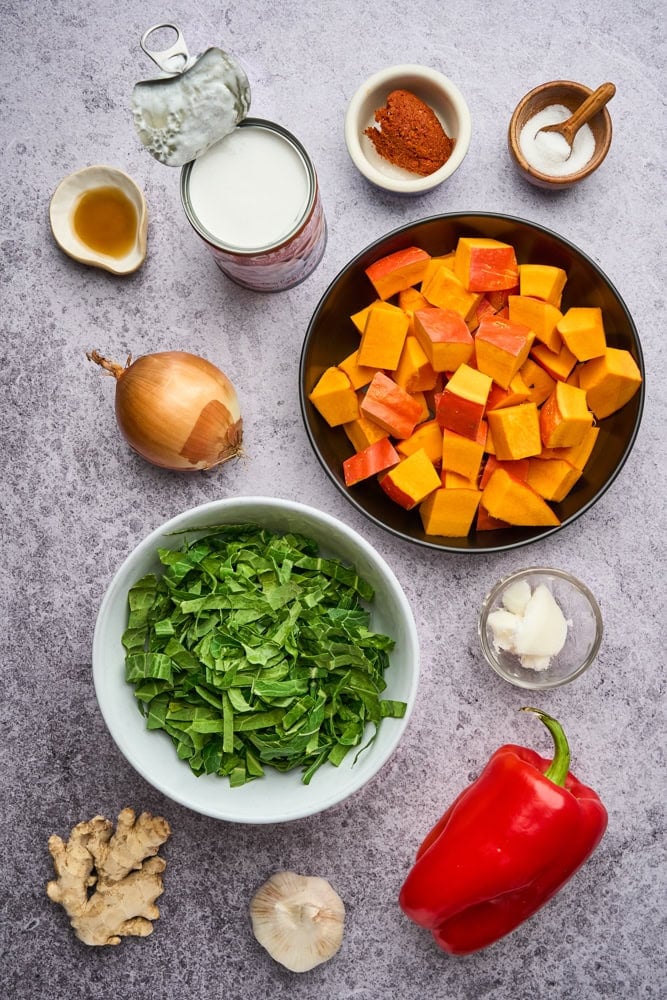 ingredients to make Thai pumpkin curry