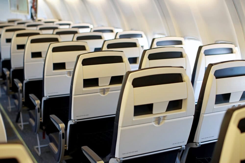 Interior of Avelo Airlines showing backs of seats
