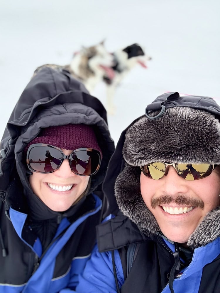 Rachelle and Pete in tour-provided gear.