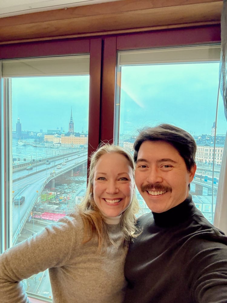 Rachelle and Pete with Stockholm in the background