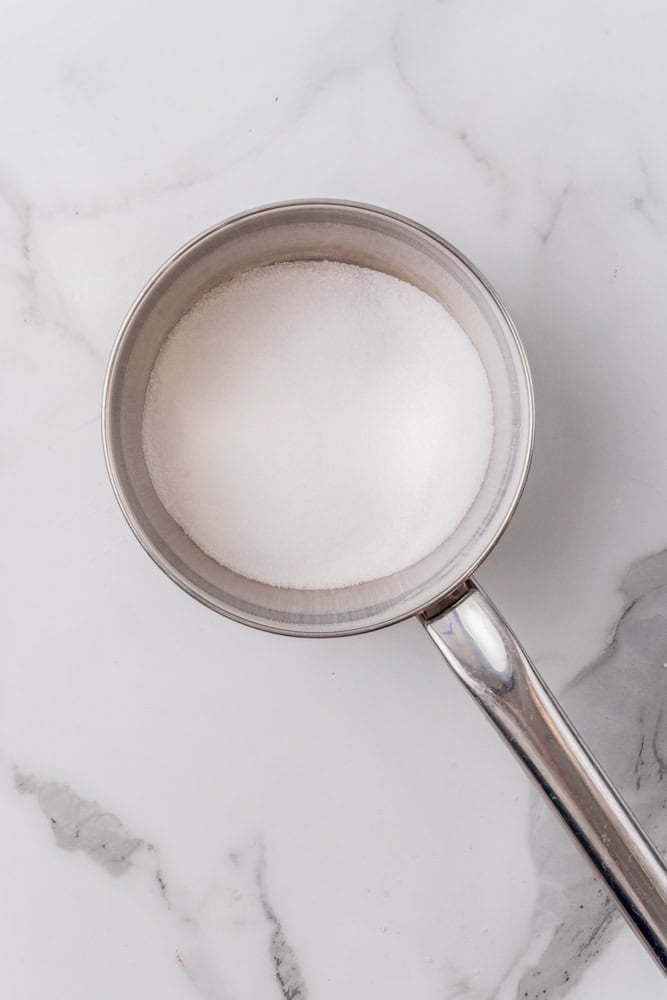 sugar in a stainless steel pan