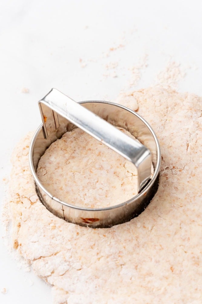 cutting whole wheat biscuits with a biscuit cutter