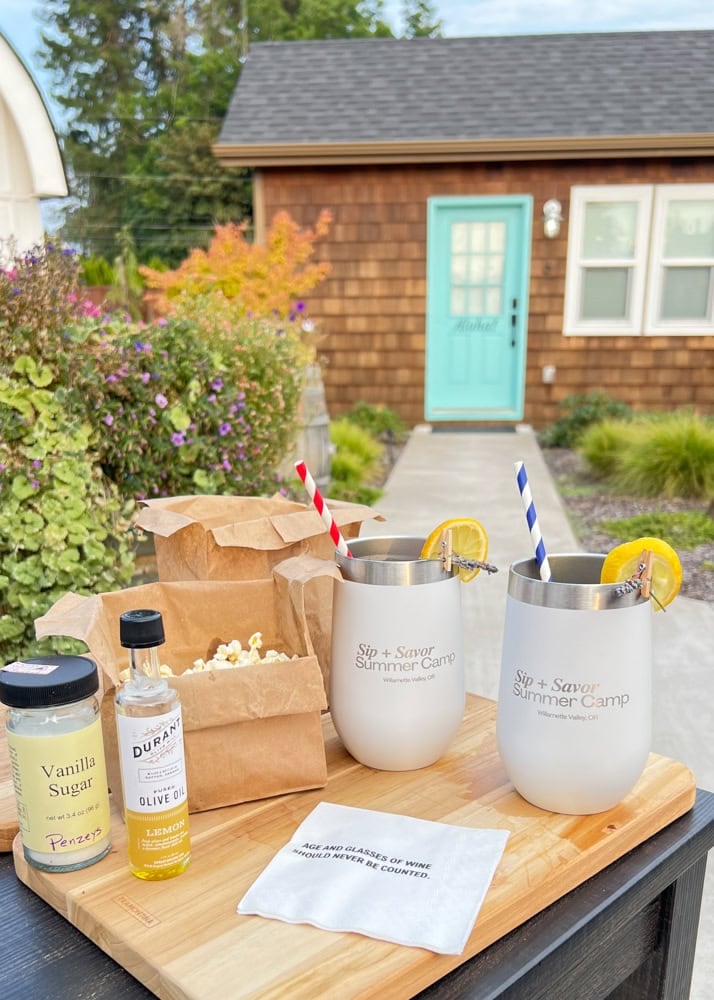 Cocktails, popcorn, and savory s'mores around the fire pit