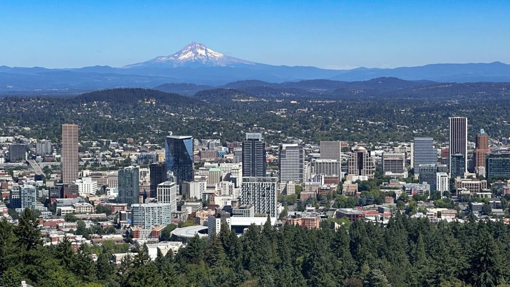 City of Portland with Mount Hood in the background