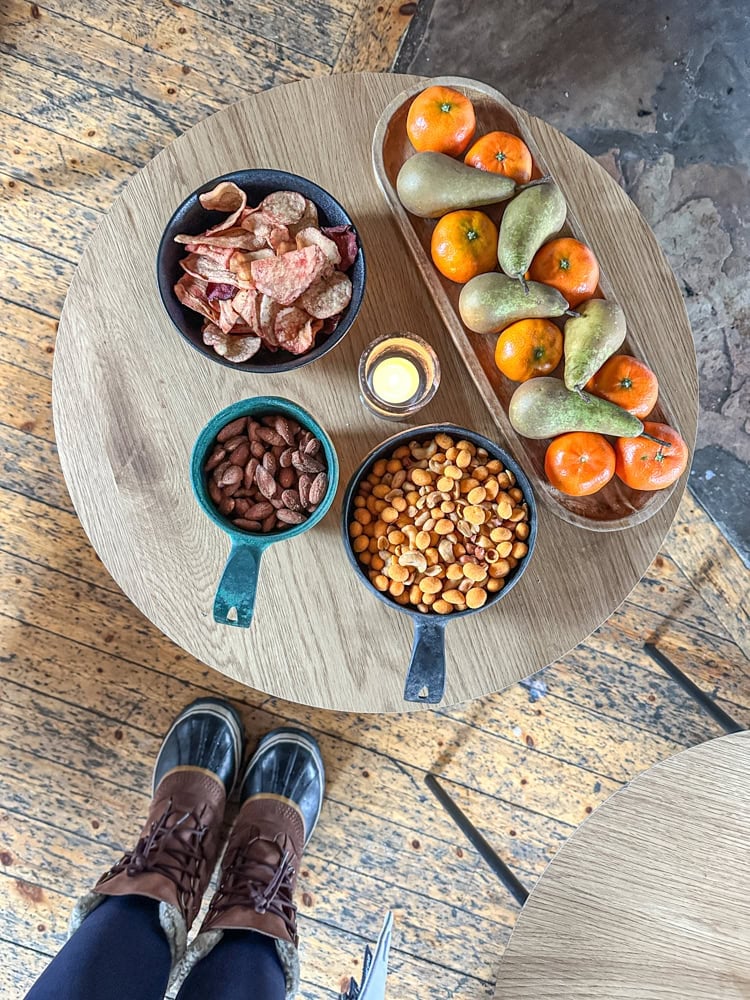 fruit, chips, and nuts