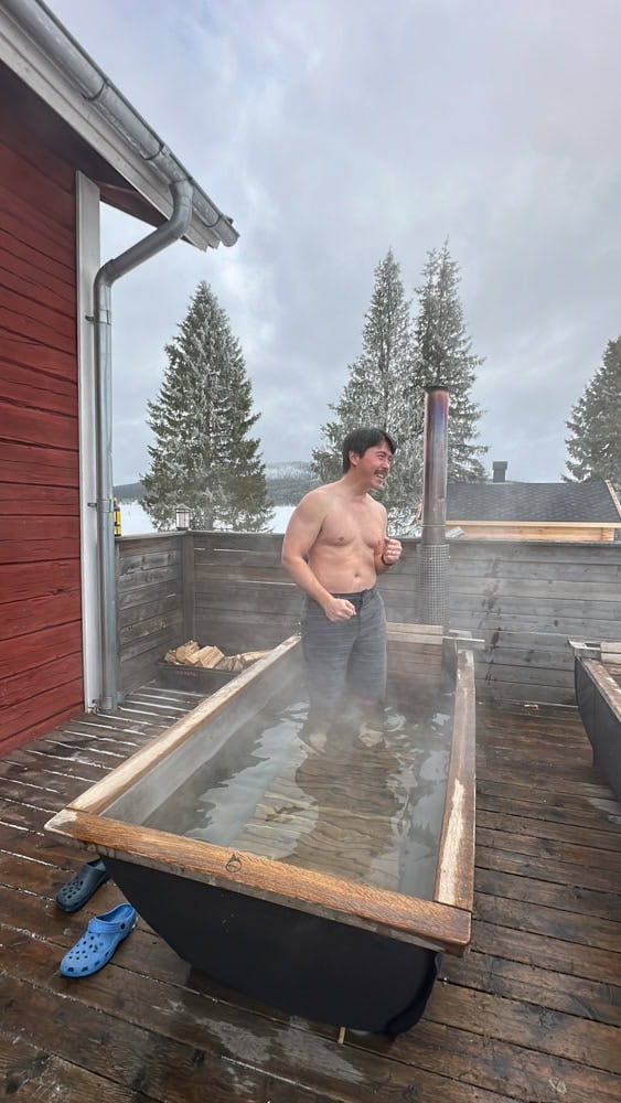 the outdoor woodfire hot tub at the swedish sauna