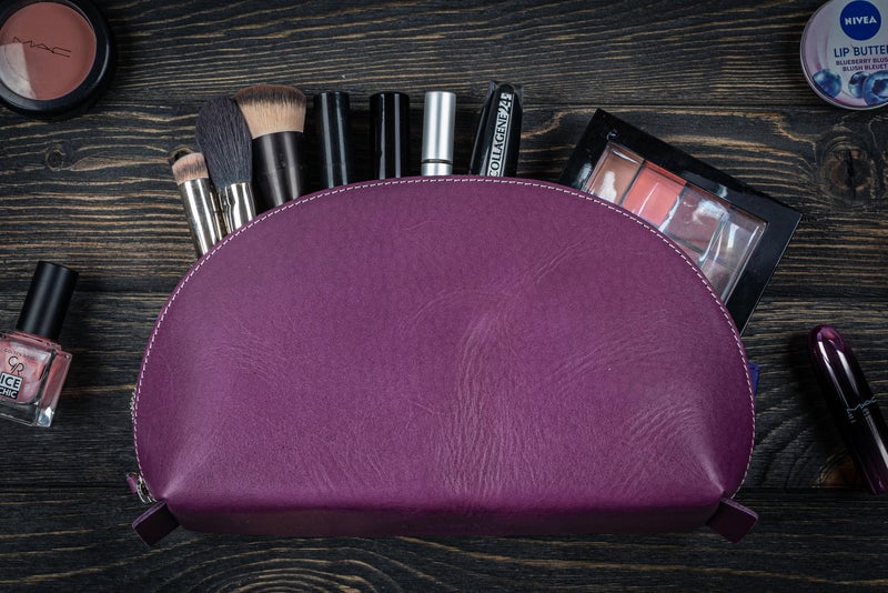Galen Leather purple makeup bag