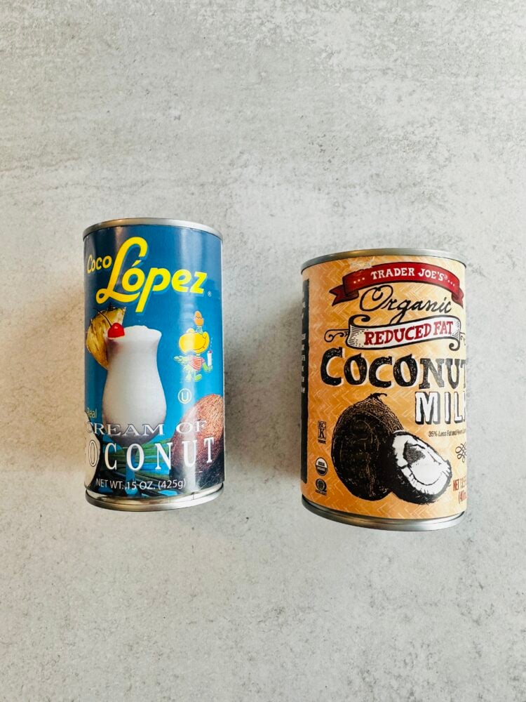 can of cream of coconut and a can of coconut milk