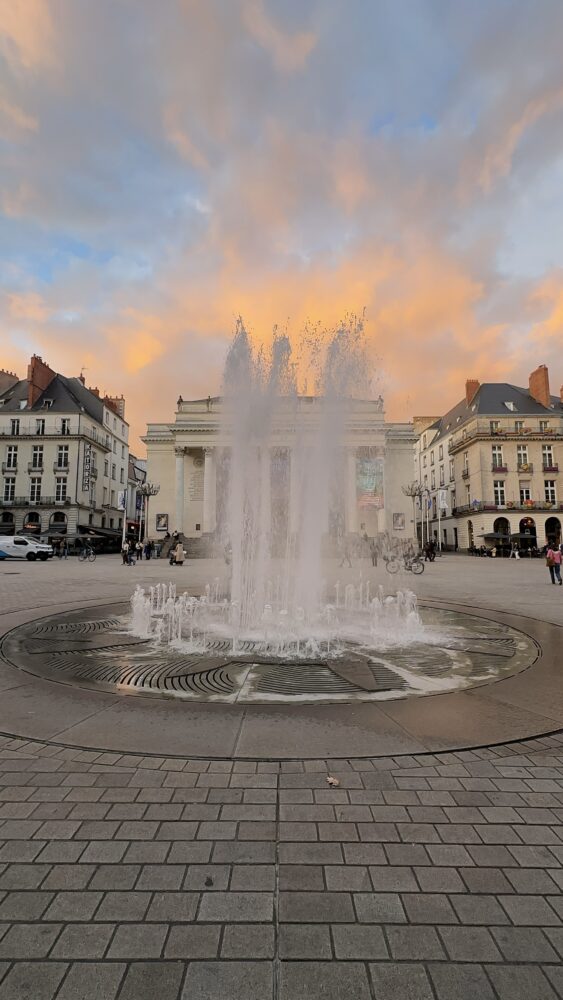 Sunset over the opera house in Nantes