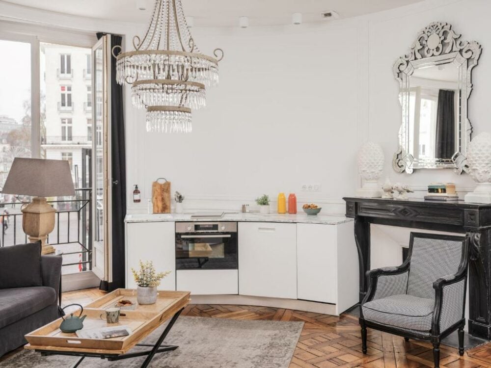 Kitchen in one of the suites at the Maisons du Monde Hotel in Nantes.